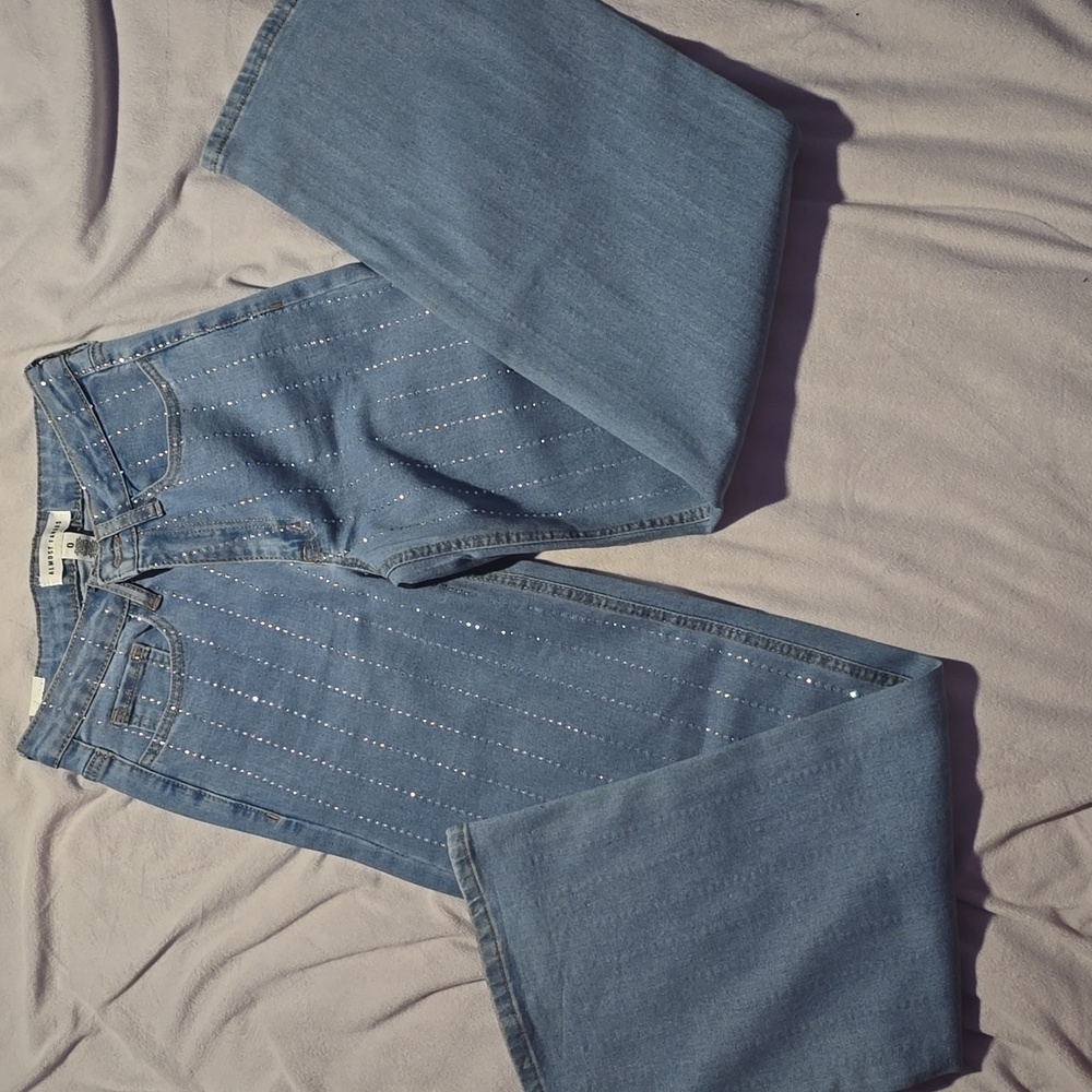 Almost Famous Sparkling Blue Flare Jeans - Picture 1 of 12